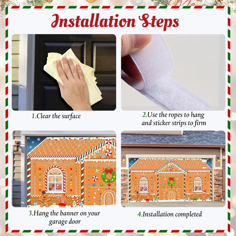 WovWeave Christmas Garage Door Cover 7 x 16 ft Banner Christmas Garage Decorations Large Winter Xmas Backdrops Door Mural for Outdoor Decoration (Gingerbread) - Image 4